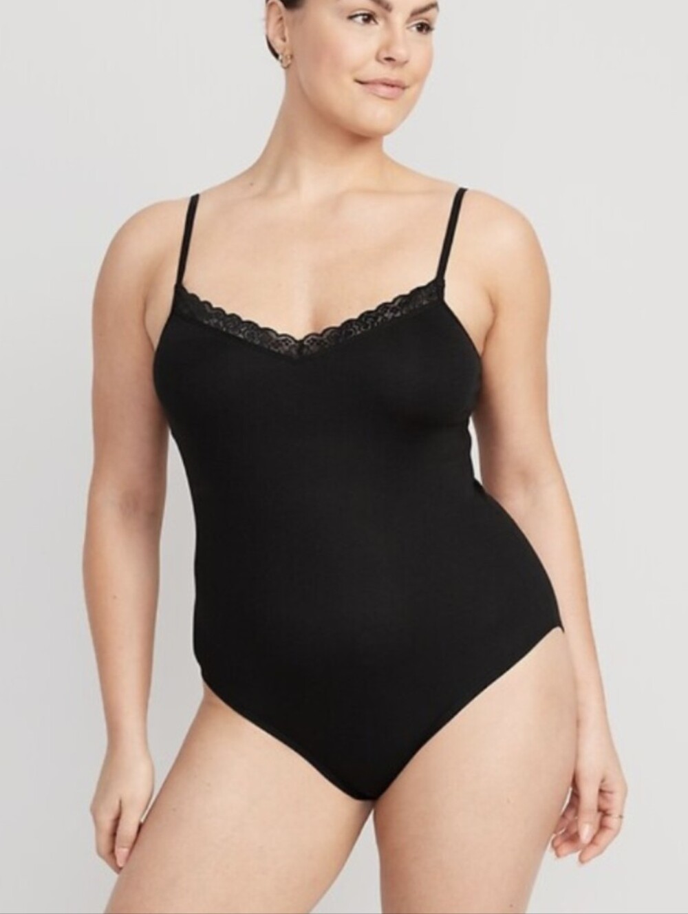NWOT Old Navy Black Rib Knit Lace-Trim V-Neck Bodysuit, size XL